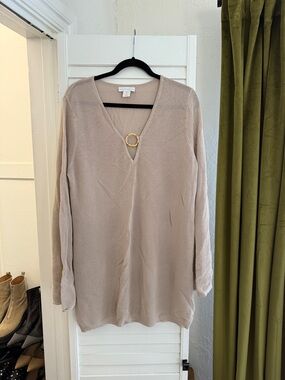 House of Harlow 1960 Beige Knit Swim Coverup with Bamboo Ring